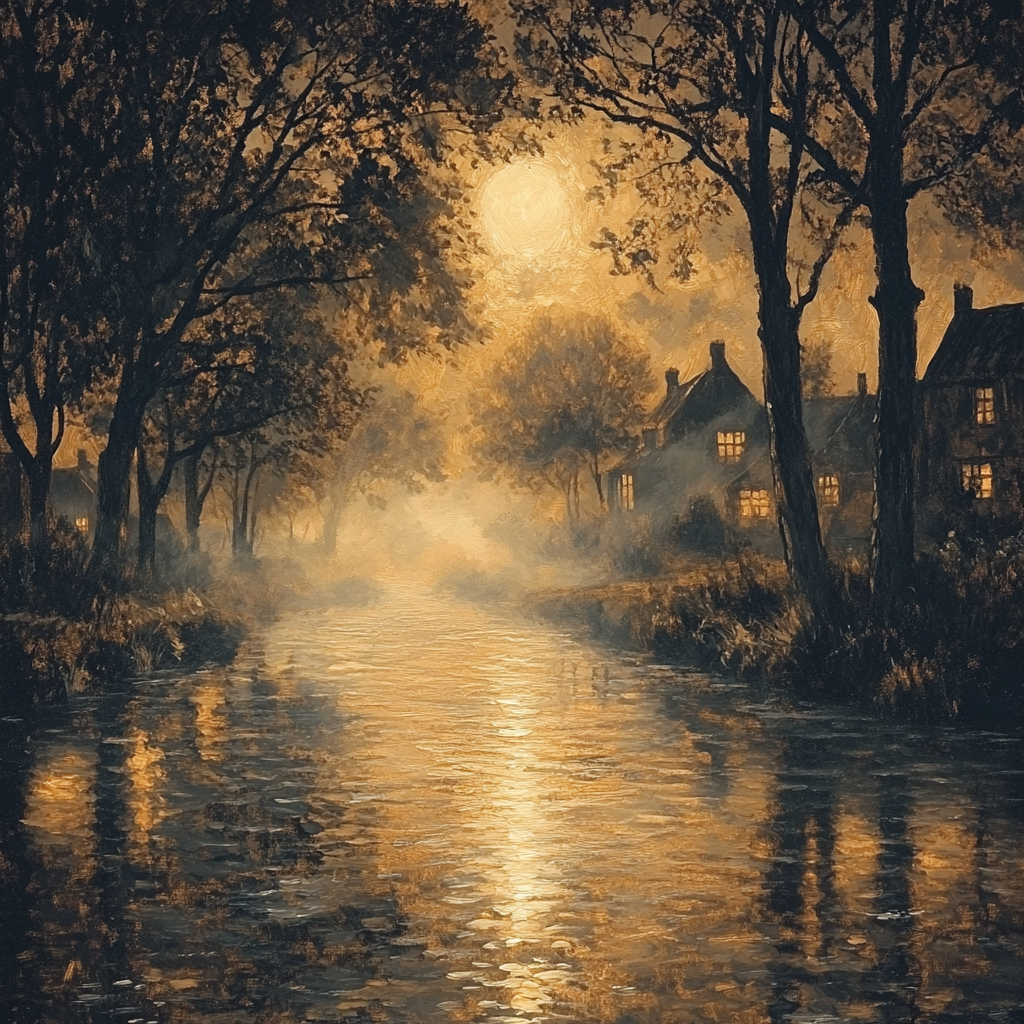 Rembrandt Inspired Moonlit Canal With Misty Reflections Painting by numbers kit