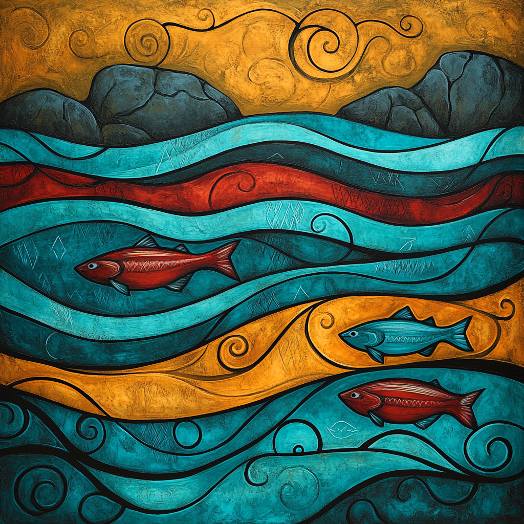 Norval Morrisseau Inspired Salmon Dance Of River Veils Paint by numbers art