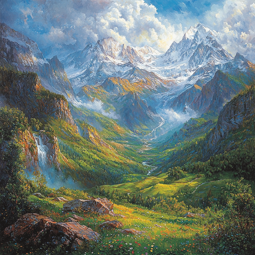 Albert Bierstadt Inspired Grand Mountain Range Paint By Color