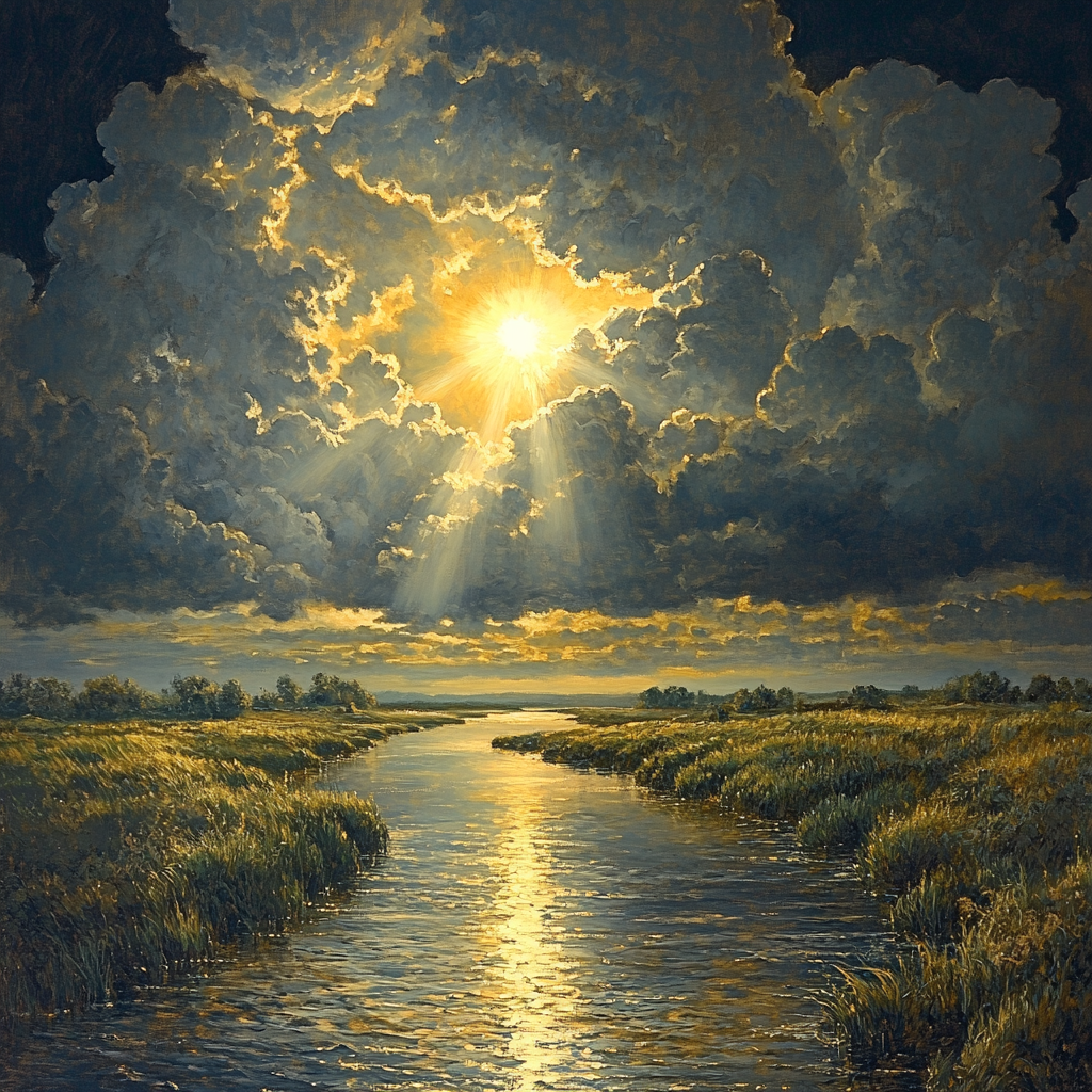 Rembrandt Inspired Storm Clouds Above Quiet River Paint by numbers art