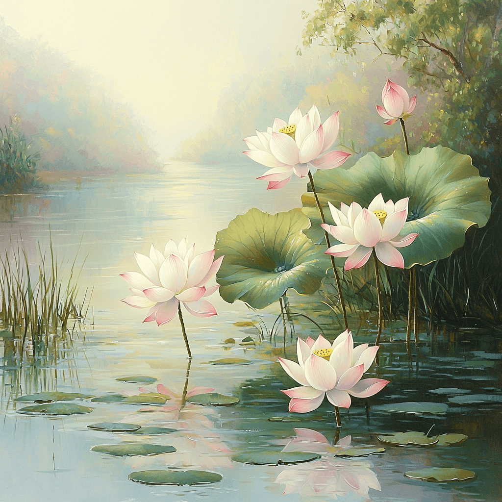 Zhao Mengfu Inspired Ephemeral Beauty Of Lotus Blossoms Number Painting
