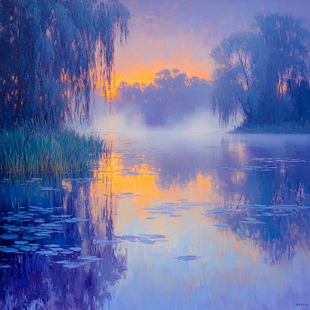 Claude Monet Inspired Twilight Lakeside Number painting
