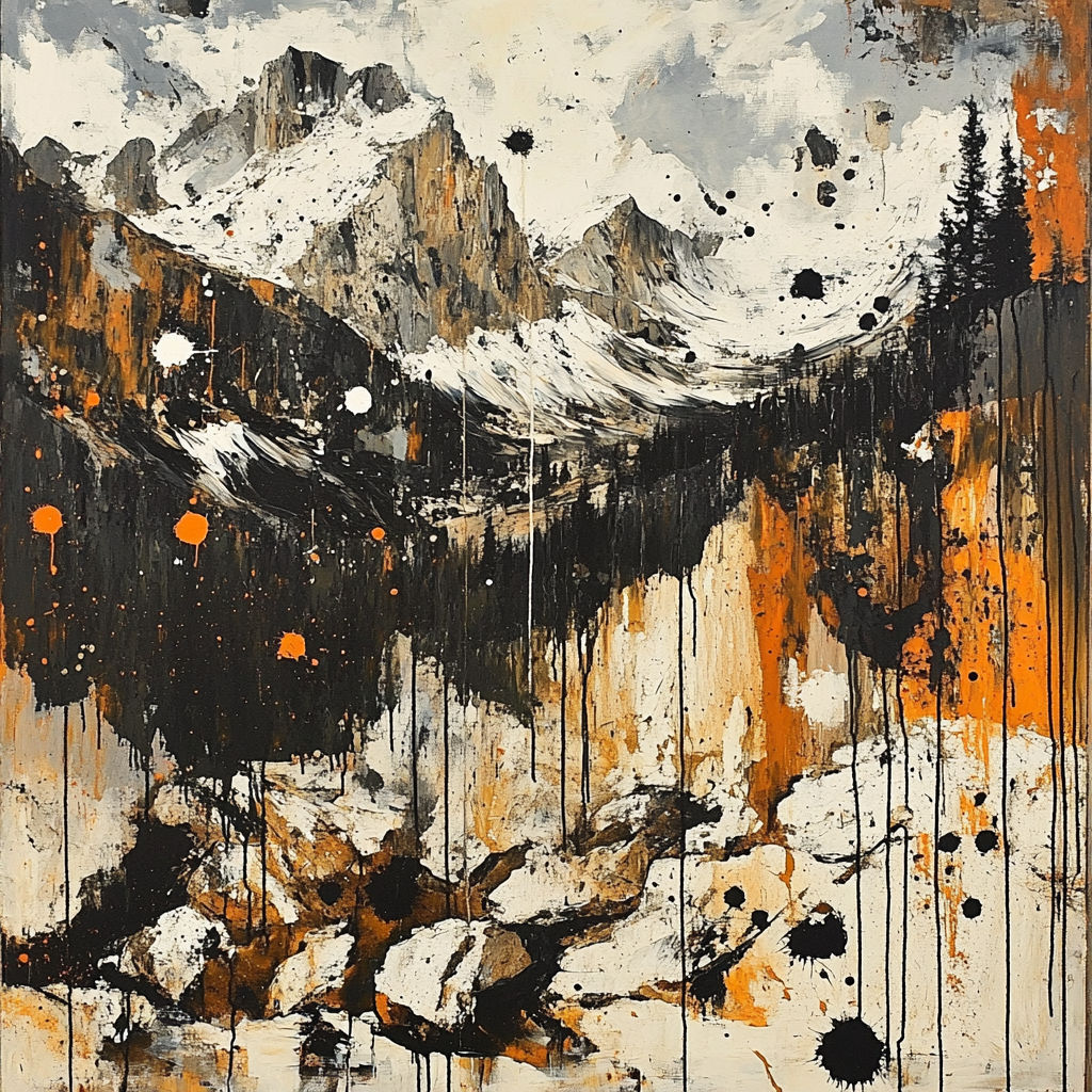 Jackson Pollock Inspired Energetic Mountain Landscape Numbered painting kits