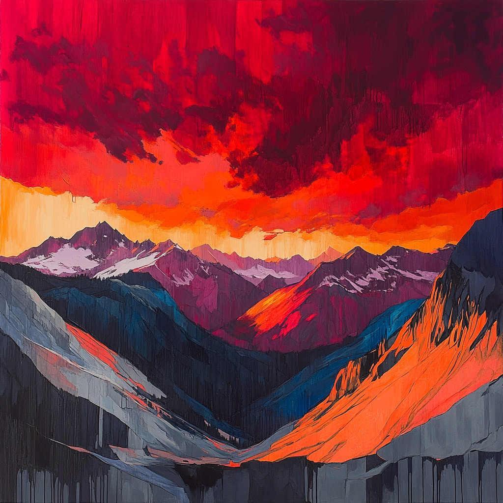 Frederick Varley Inspired Storm Charged Mountain Pass Under Crimson Sky Numbered painting kits
