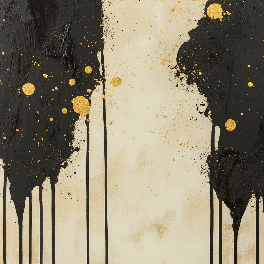 Jackson Pollock Inspired Chaotic Rhythm In Black And Gold painting number kit