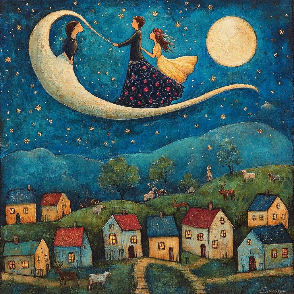 Marc Chagall Inspired Lovers Above Town Paint by numbers art
