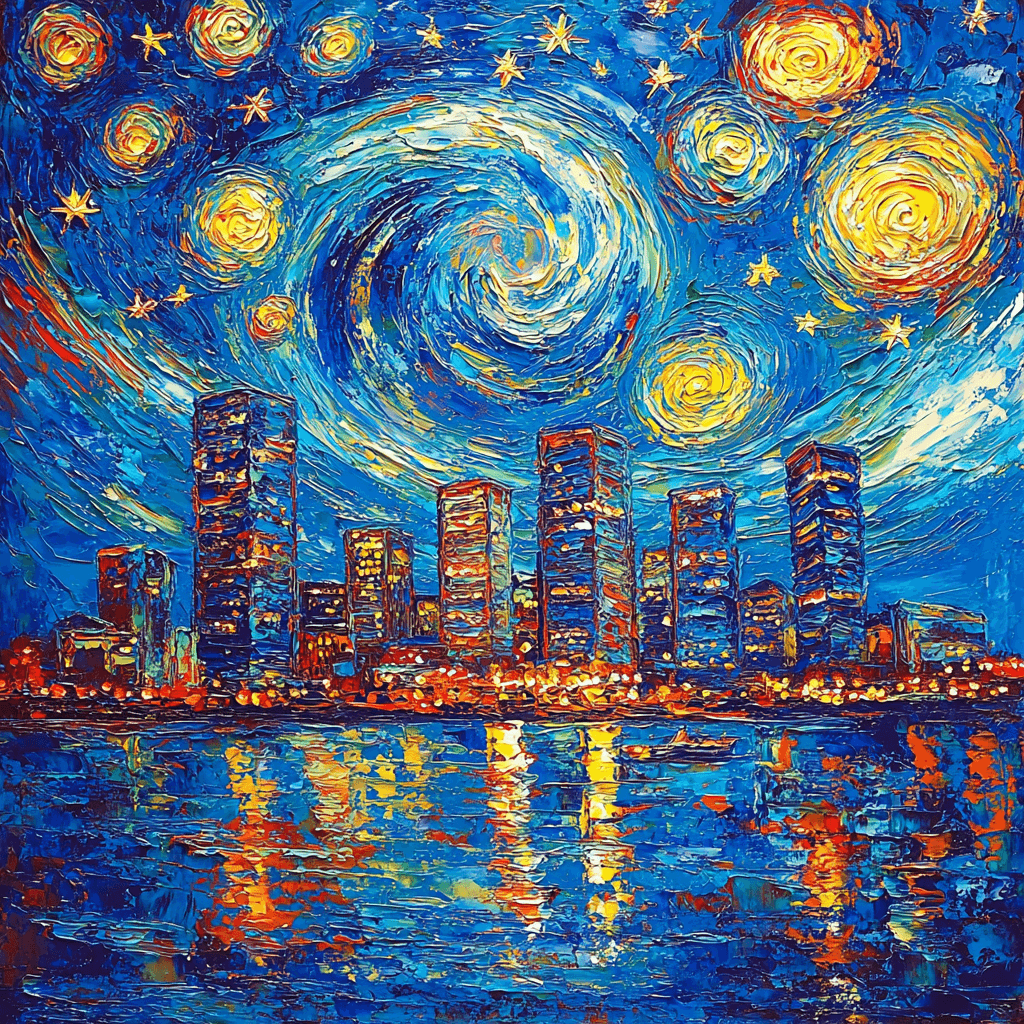 Vincent Van Gogh Inspired Starry City Night Paint By Color