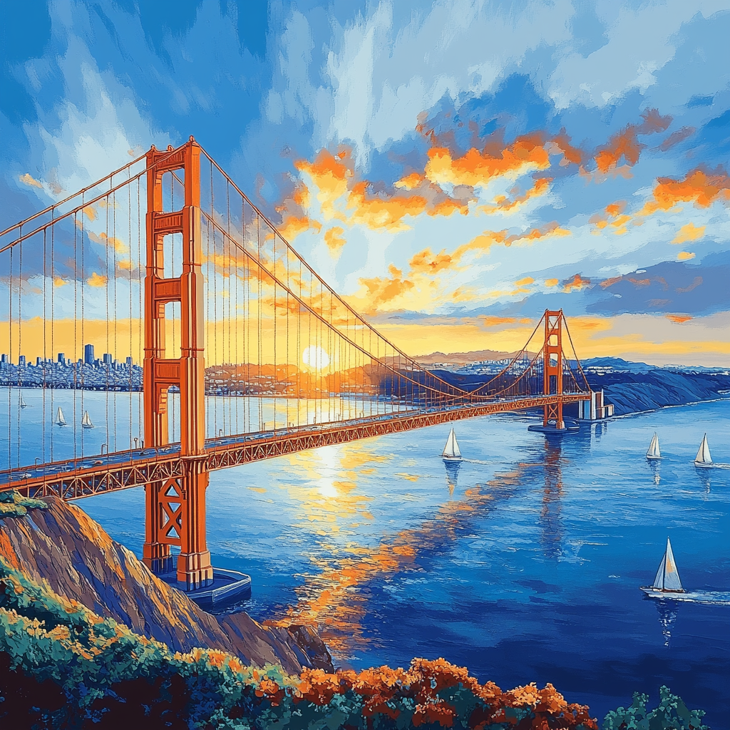 Golden Gate Bridge At Sunrise San Francisco United States painting number kit