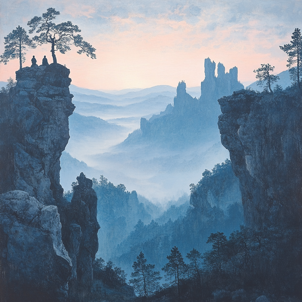 Caspar David Friedrich Inspired Misty Mountain Dawn Paint by numbers kits