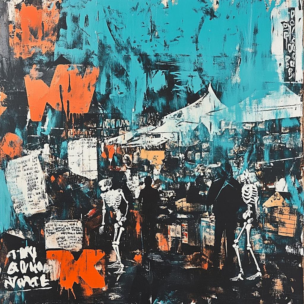 Jean Michel Basquiat Inspired Market Scene Number painting