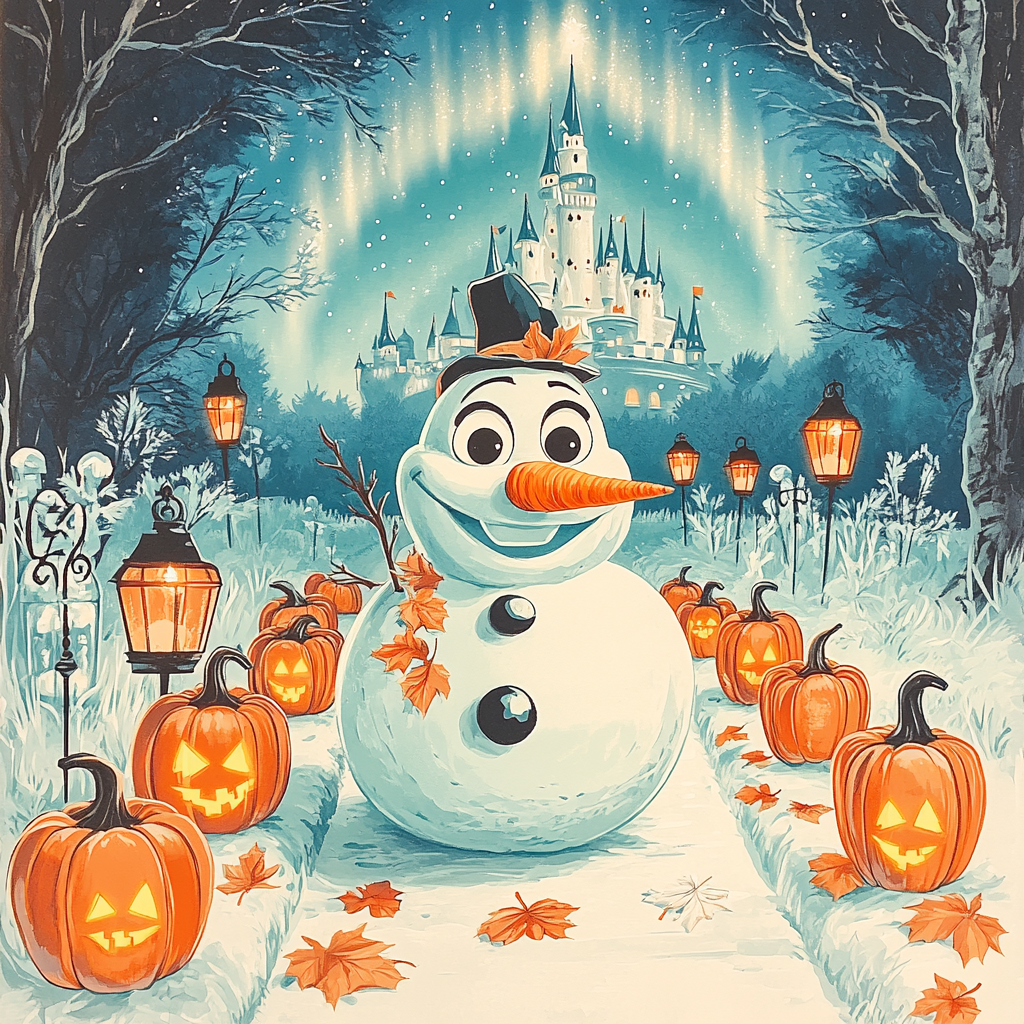 Olafs Spooky Snow Lantern Festival painting number kit