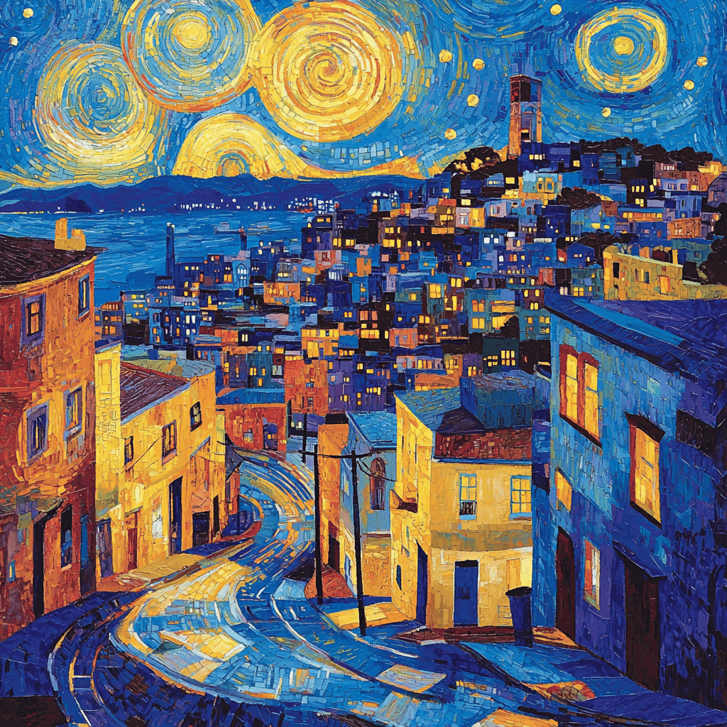 Vincent Van Gogh Inspired Vibrant Urban Nightscape Painting Number Kit