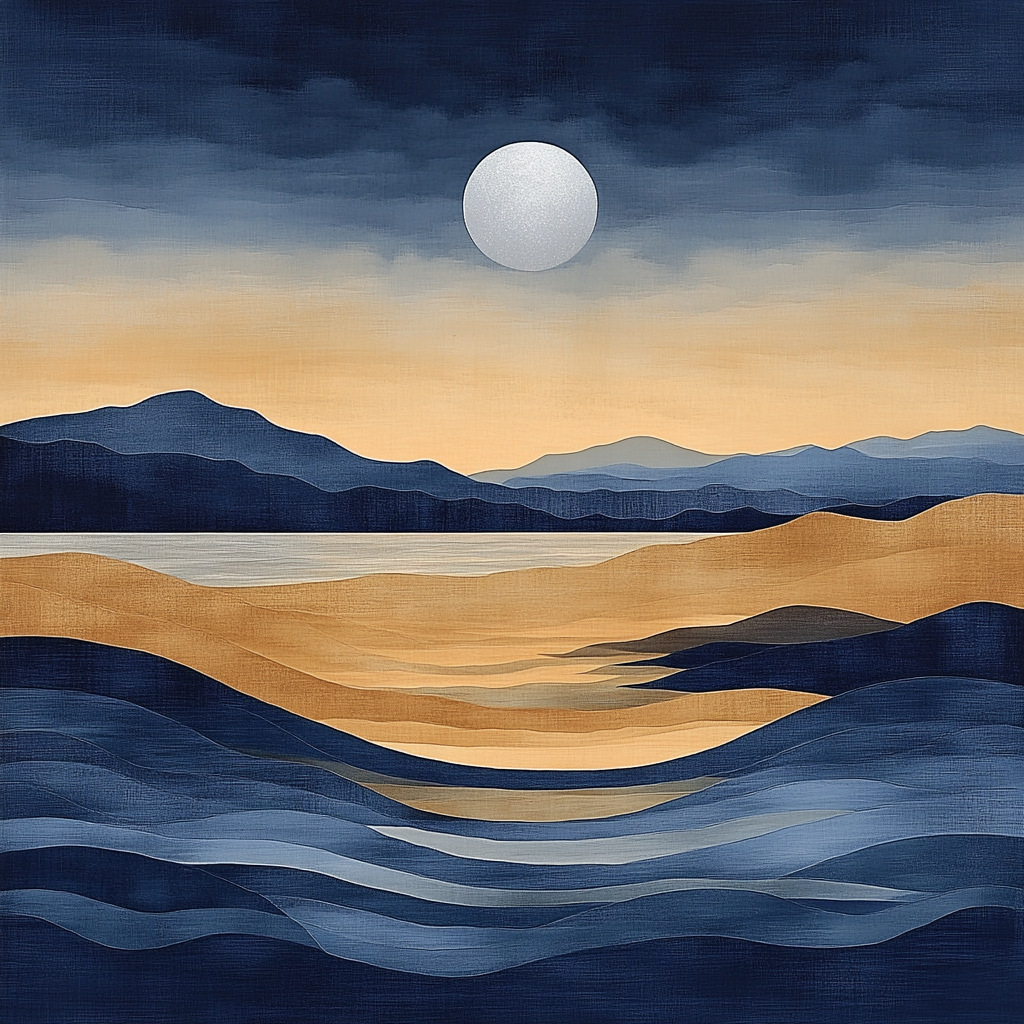 Hiroshige Inspired Moonlit Autumn Tide paint by color