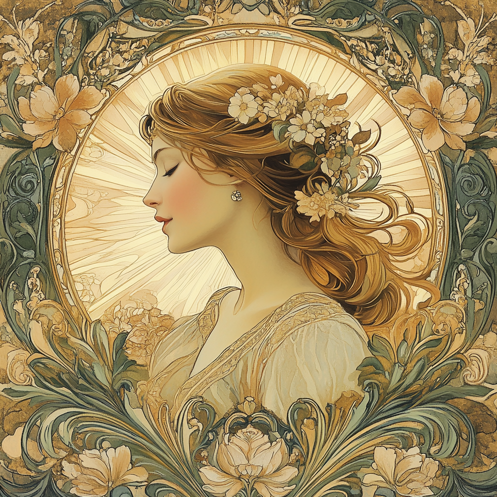 Alphonse Mucha Inspired Floral Portrait With Halo painting number kit