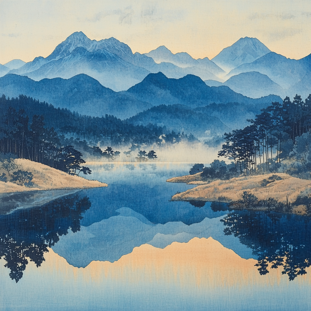 Utagawa Hiroshige Inspired Zen Mountain Reflection Paint By Numbers Art