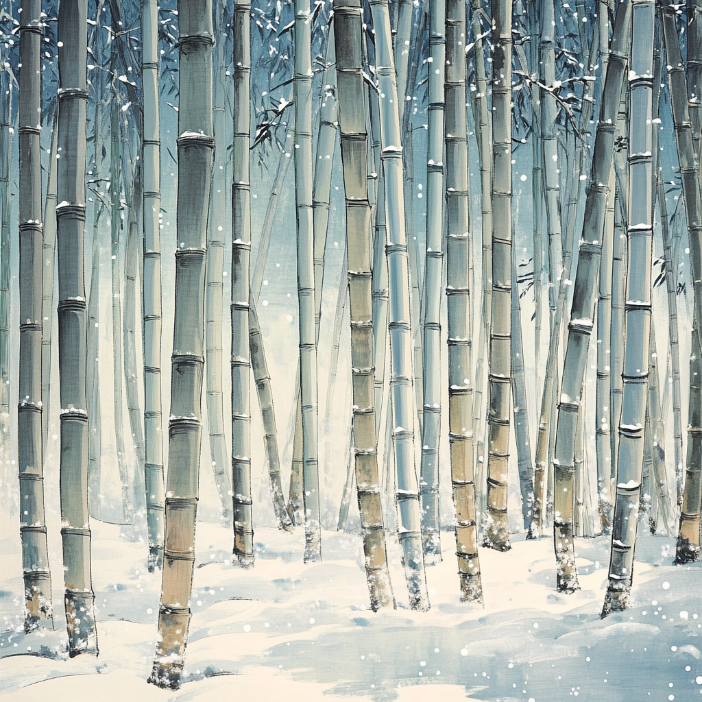 Hiroshige Inspired Snowbound Bamboo Grove paint by number
