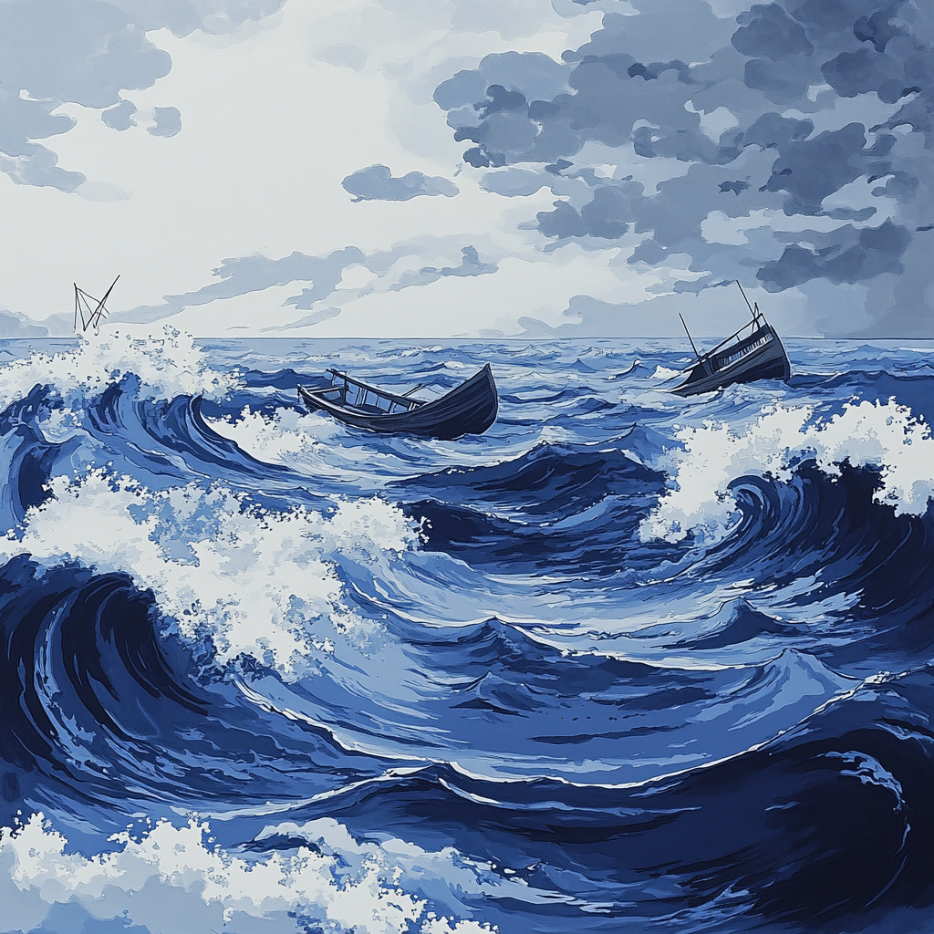 Hokusai Inspired Ocean Wave And Boats painting number kit