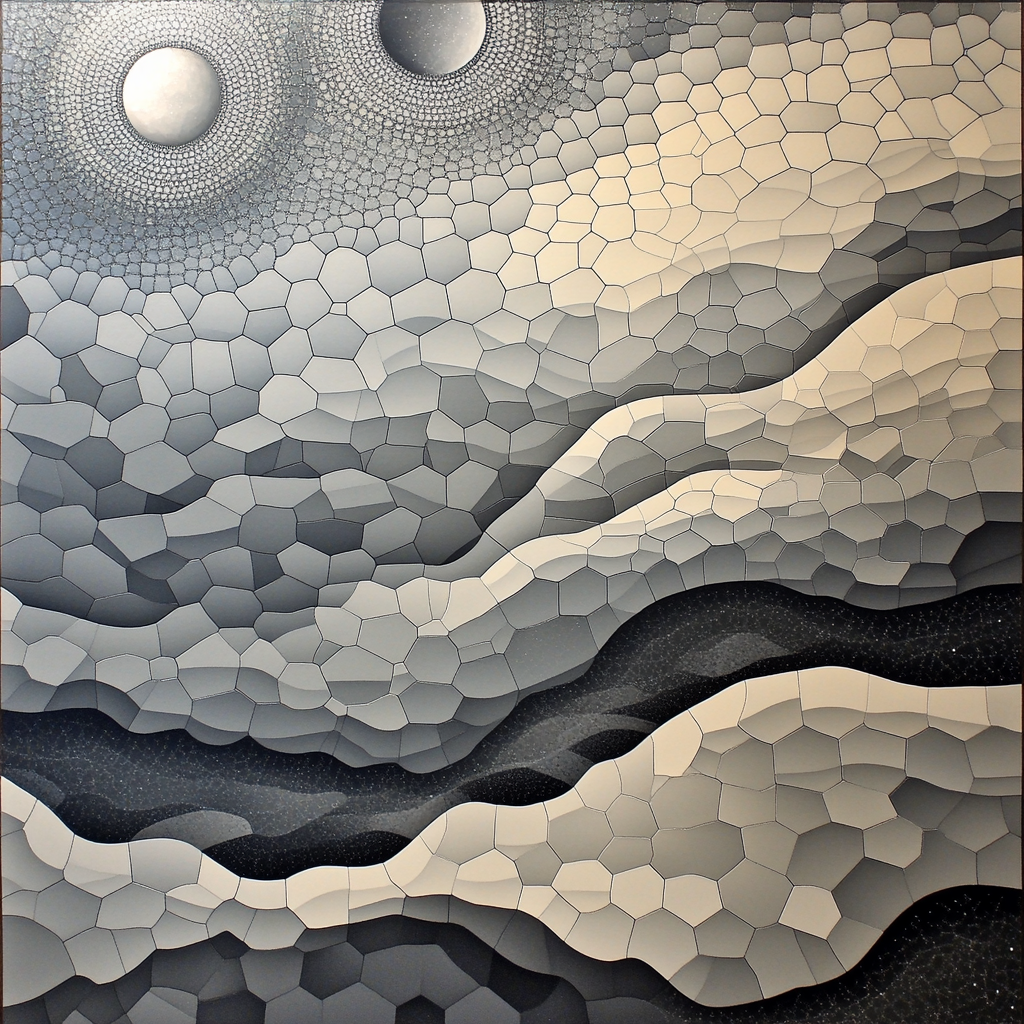 M.C. Escher Inspired Tessellated Lunar Landscape Paint by numbers art