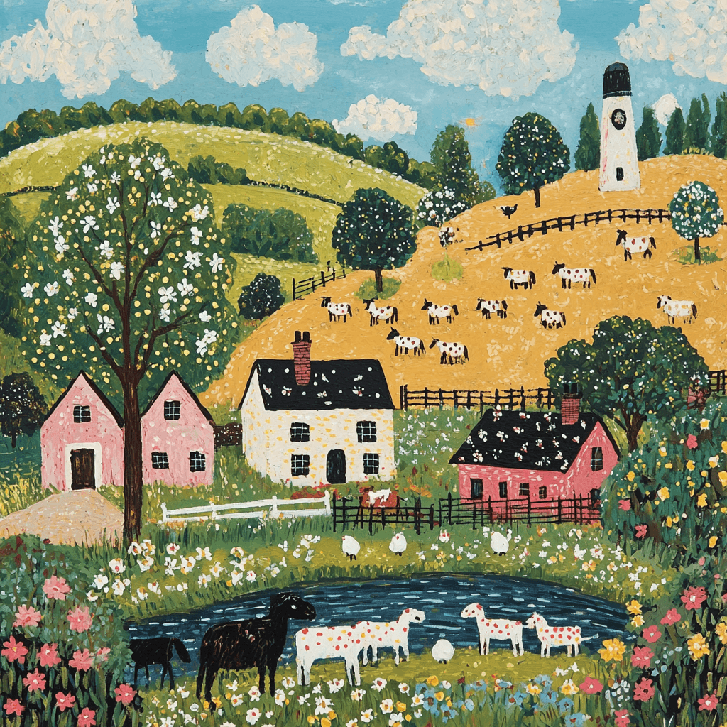 L.S. Lowry Inspired Joyful Pastel Farmyard Paint By Numbers Art