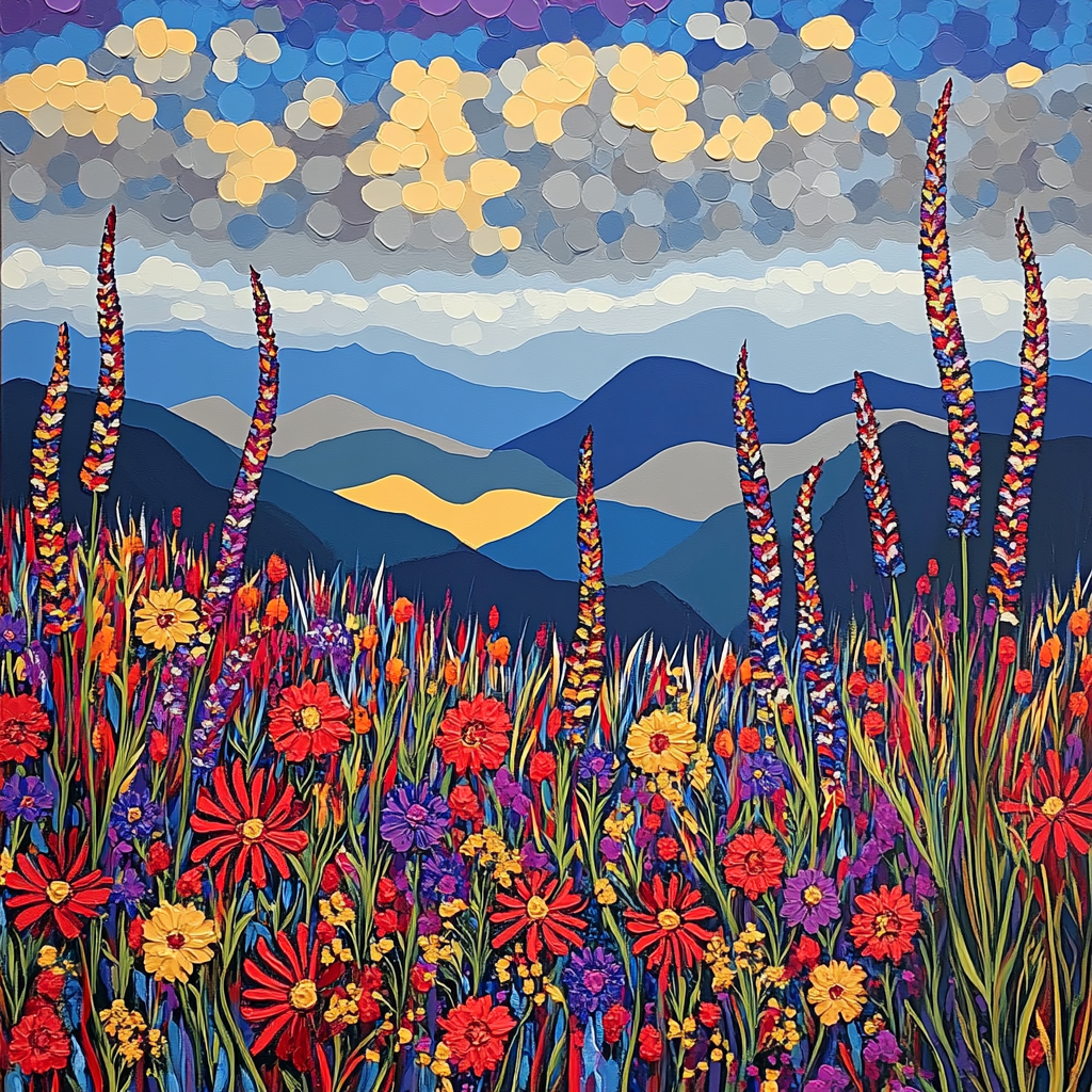 J E H MacDonald Inspired Mountain Meadow With Wildflowers And Sky Paint by numbers art