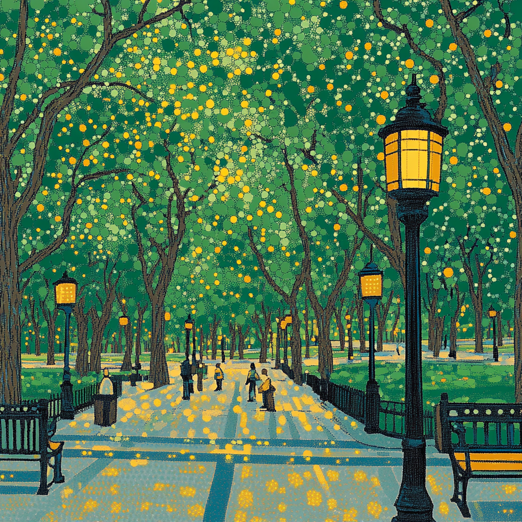 Seurat Inspired Pointillist City Park Number painting