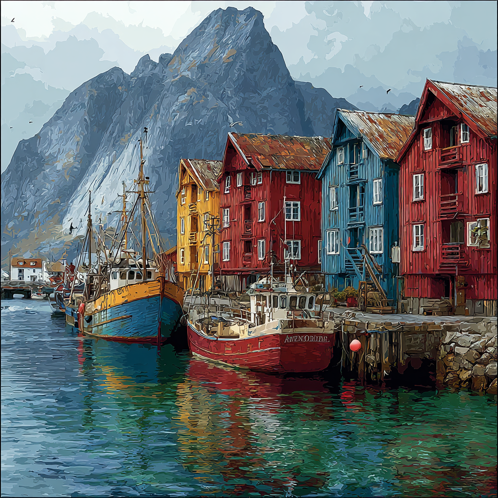 Old Town Harbor Bergen Norway Painting by numbers kit