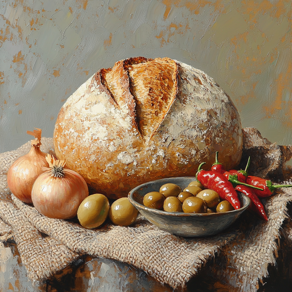 Diego Velázquez Inspired Market Vegetables And Loaf paint by numbers