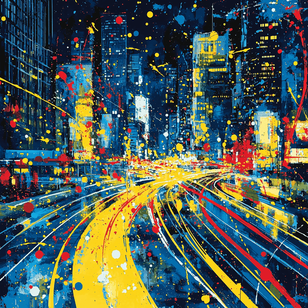 Jackson Pollock Inspired City Lights In Motion Paint By Color
