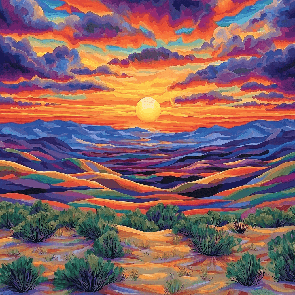 Georgia O'Keeffe Inspired Vibrant Desert Sunset Numbered Painting Kits