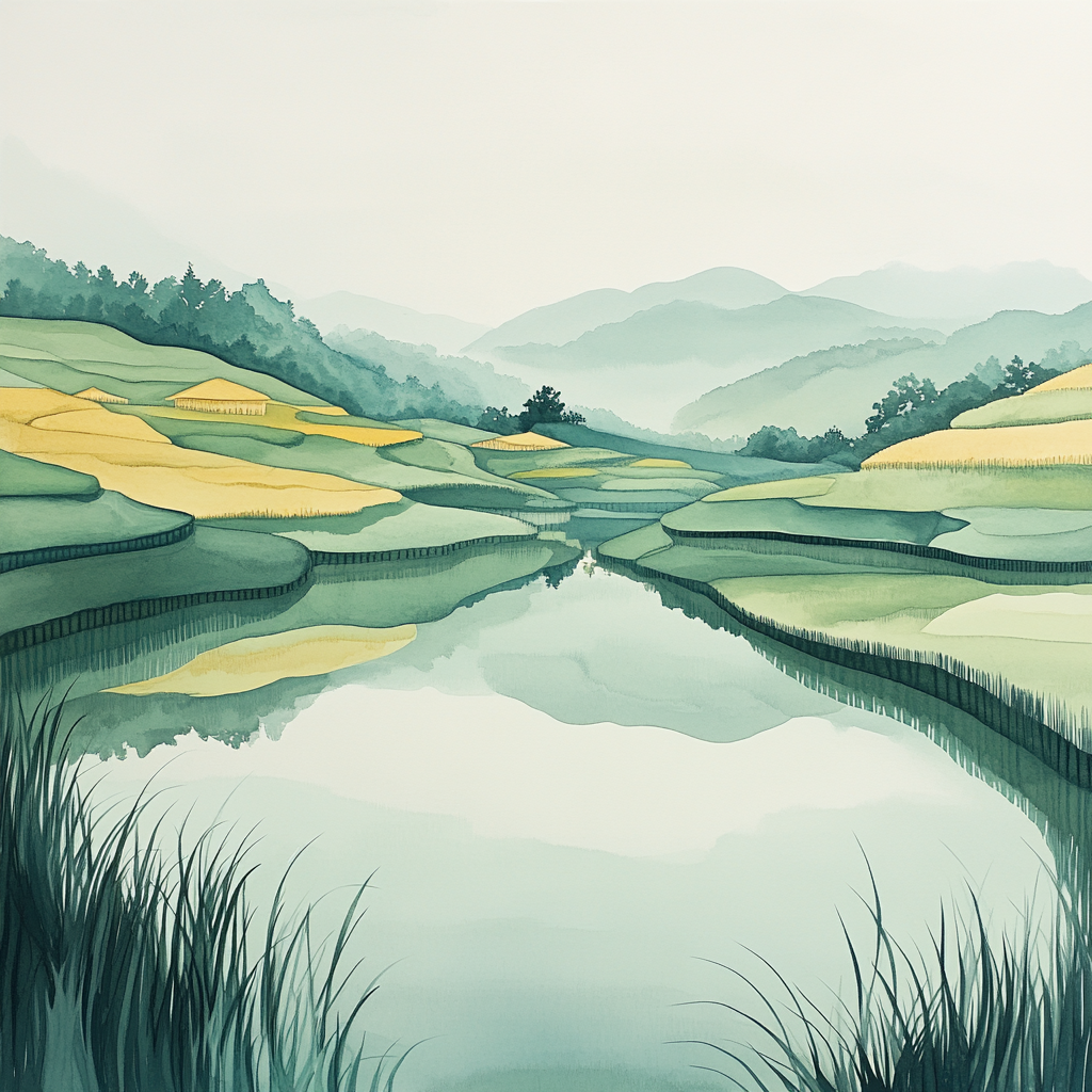 Hiroshige Inspired Rice Field After Rain Paint by numbers art