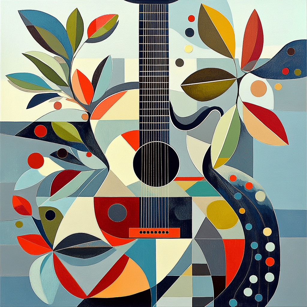 Pablo Picasso Inspired Cubist Guitar Bouquet paint by color