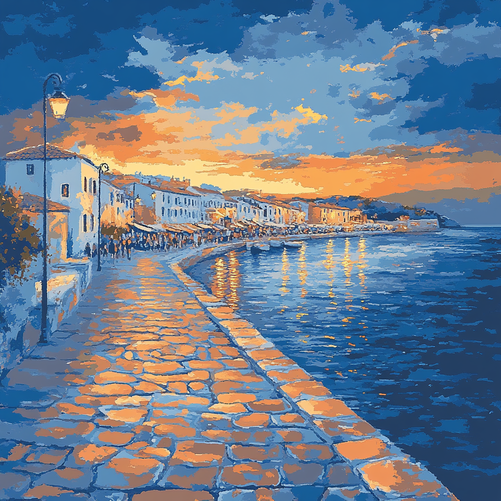 Seurat Inspired Sunset Promenade Paint by numbers art