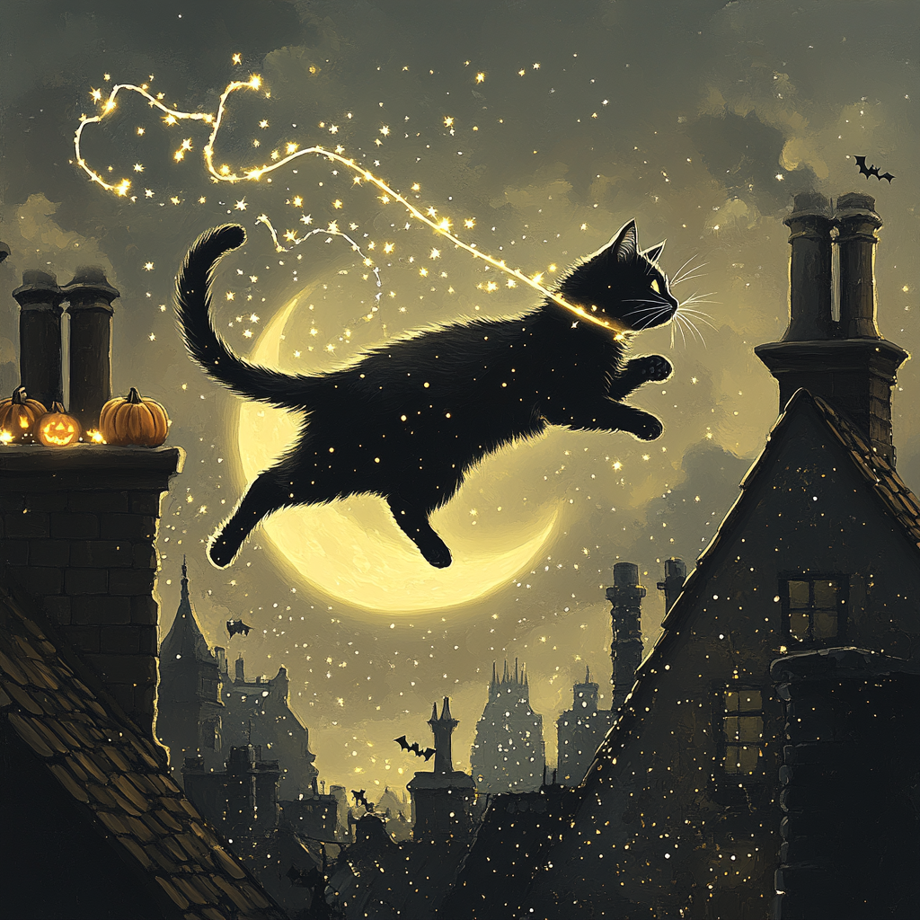 Moonlit Black Cat Acrobat Spooky paint by numbers