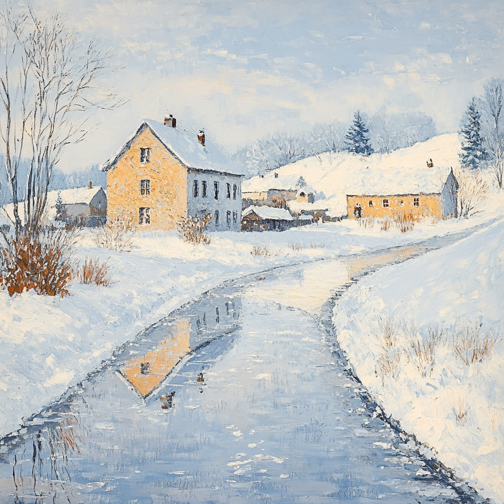 Alfred Sisley Inspired Winter Village Scene painting number kit