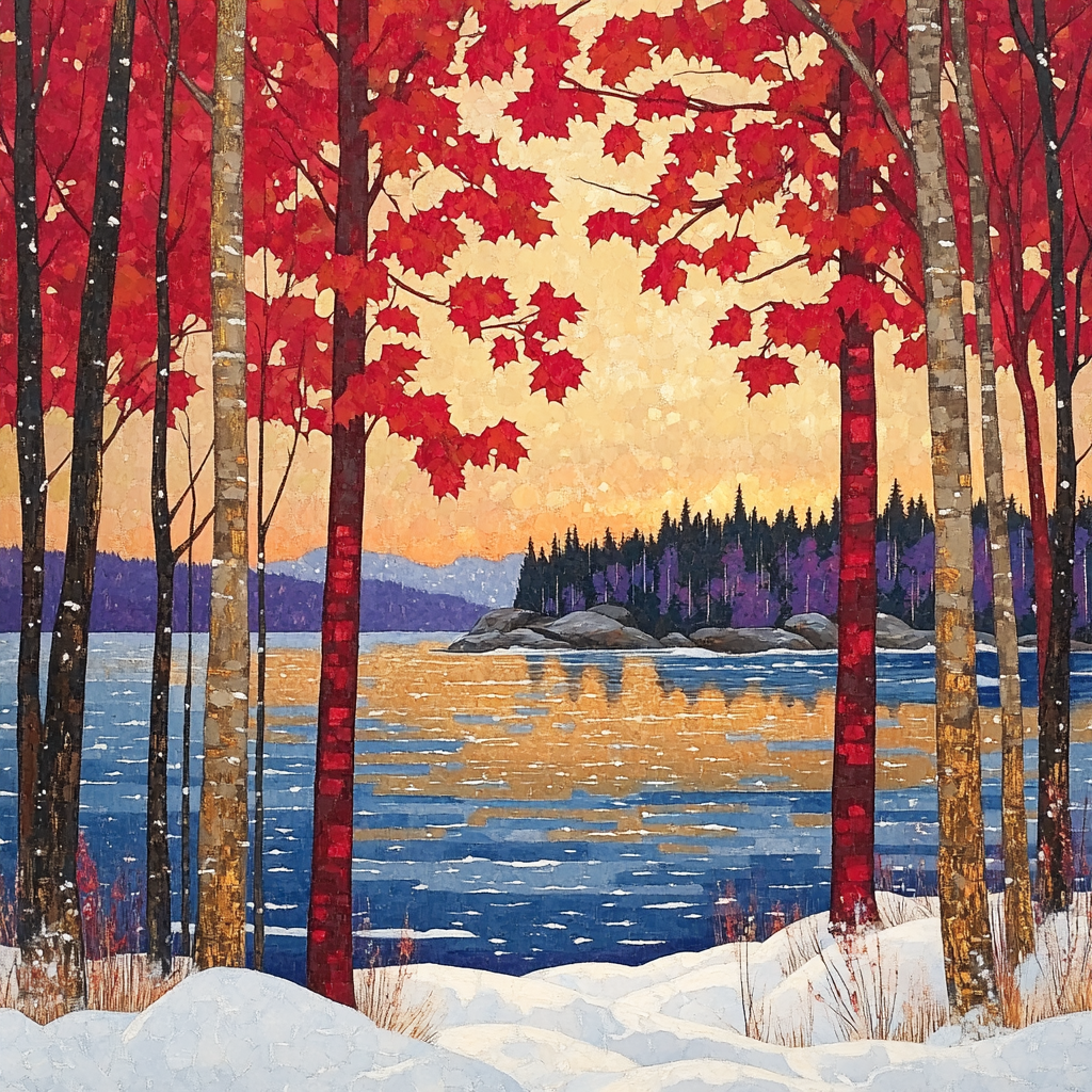 A.Y. Jackson Inspired Red Maple Screen Twilight Numbered painting kits