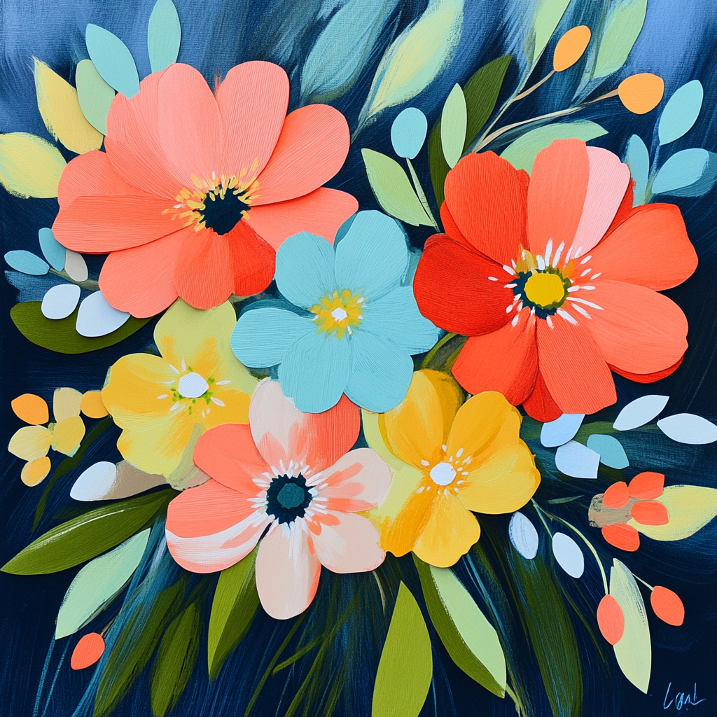 Matisse Inspired Paper Cut Flowers DIY paint by numbers