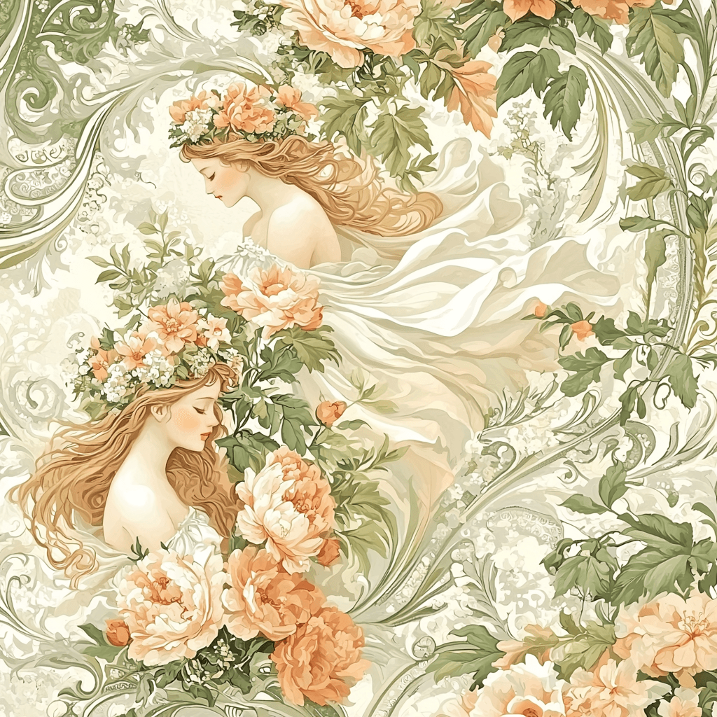 Alphonse Mucha Inspired Ethereal Garden Wall Art Paint By Color