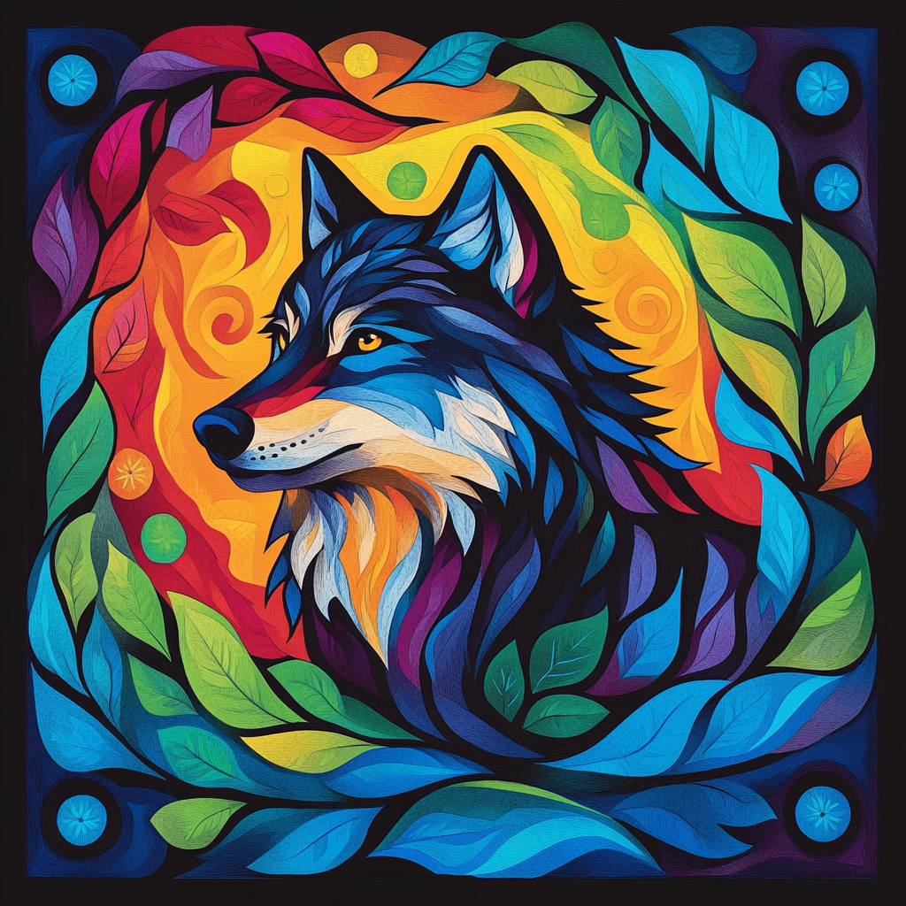 Norval Morrisseau Inspired Wolf Of The Northern Wind paint by numbers