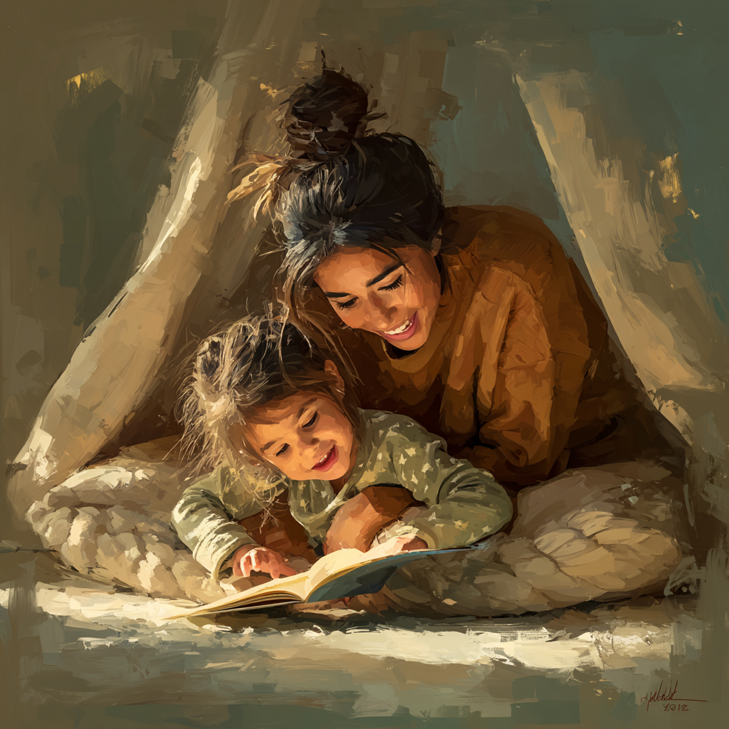 Mother And Child Reading Together Paint By Numbers