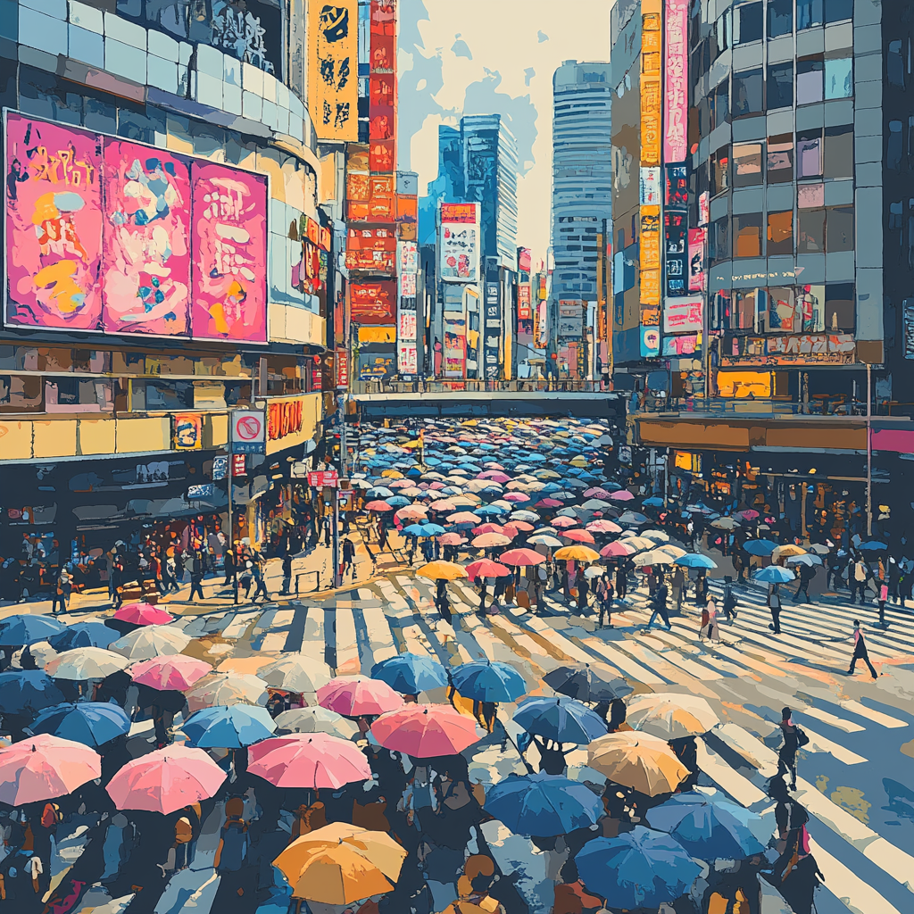 Shibuya Crossing Vertical Motion Tokyo Japan painting number kit