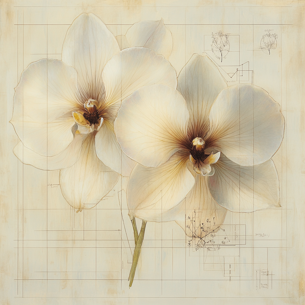 Leonardo Da Vinci Inspired Luminous Orchids paint by color