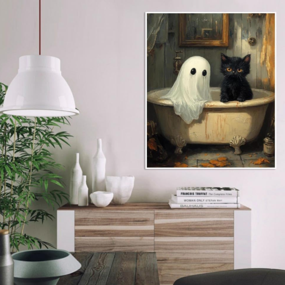 Halloween Ghost And Cat Paint By Numbers Canvas Kit For Home Decor