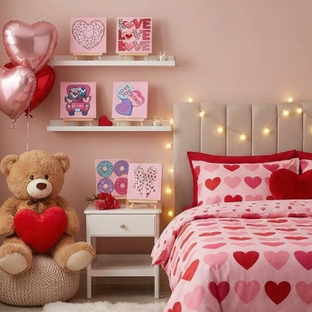 Pack of 6 Valentine Paint by Numbers Kit 8x8 Inch Canvas Set