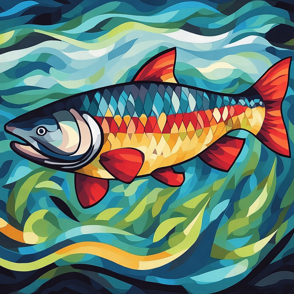 Norval Morrisseau Inspired Salmon Of The Flowing Spirit Numbered painting kits