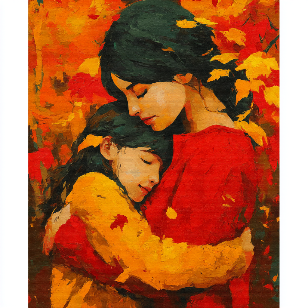 A Mother's Embrace In Autumn Painting Number Kit