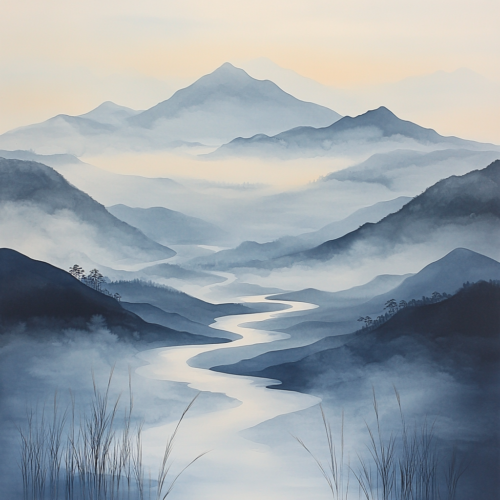 Zhao Mengfu Inspired River Of Clouds And Ancient Echoes paint by numbers
