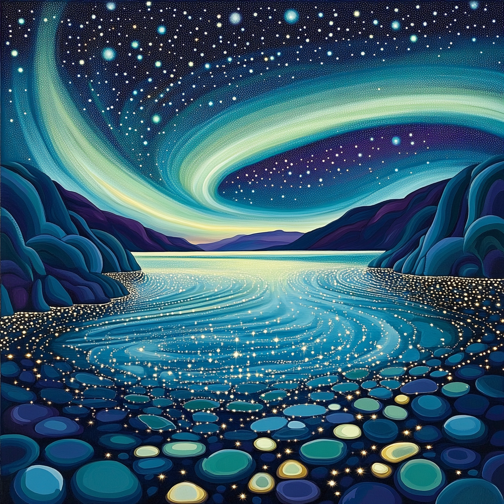 Georges Seurat Inspired Aurora Over Silent Fjord paint by numbers