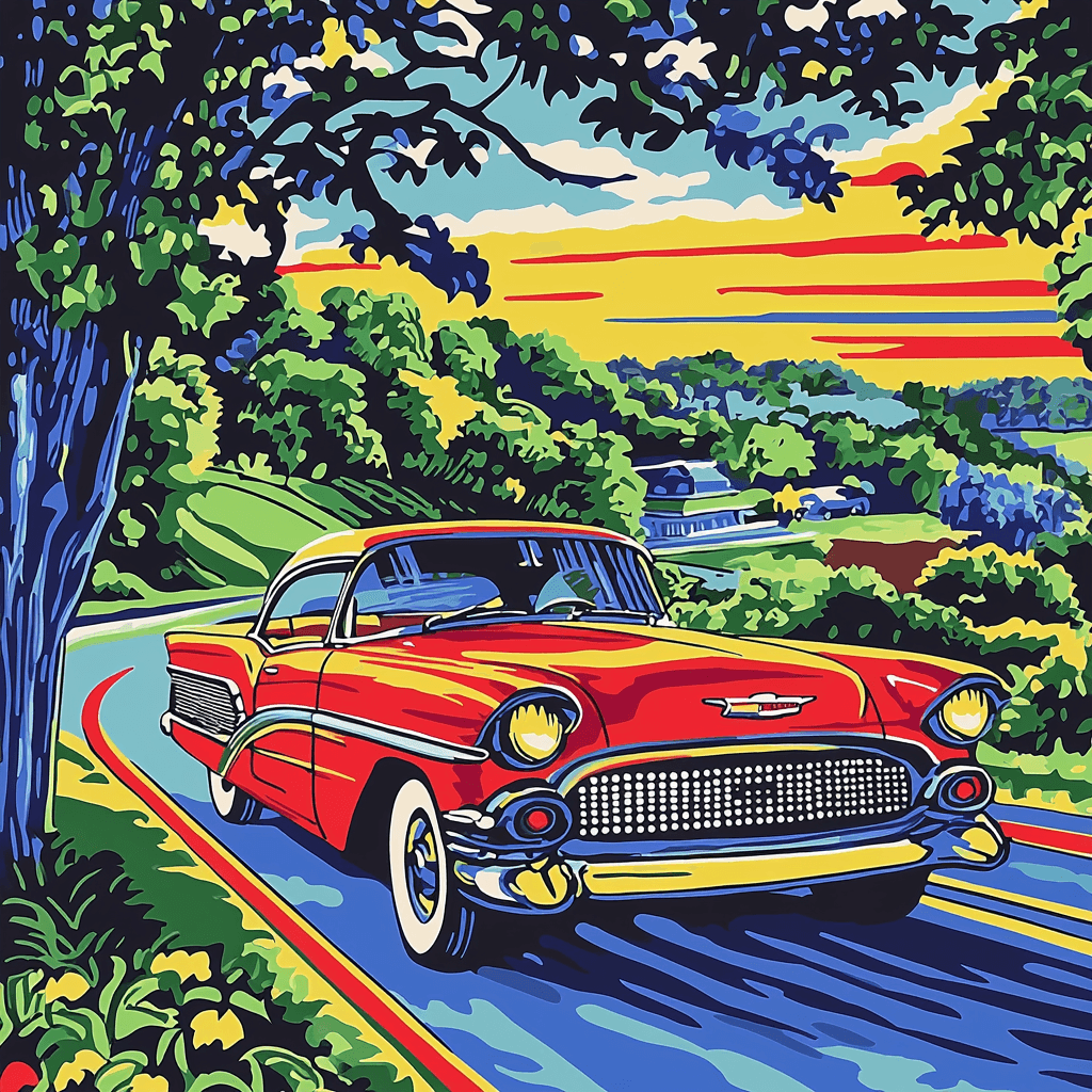 Roy Lichtenstein Inspired Vintage Car Journey Numbered Painting Kits