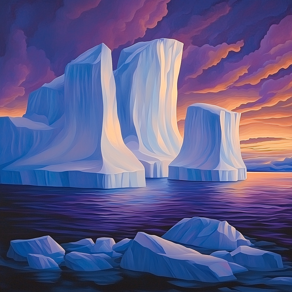 Lawren Harris Inspired Radiant Arctic Iceberg Silhouettes paint by color