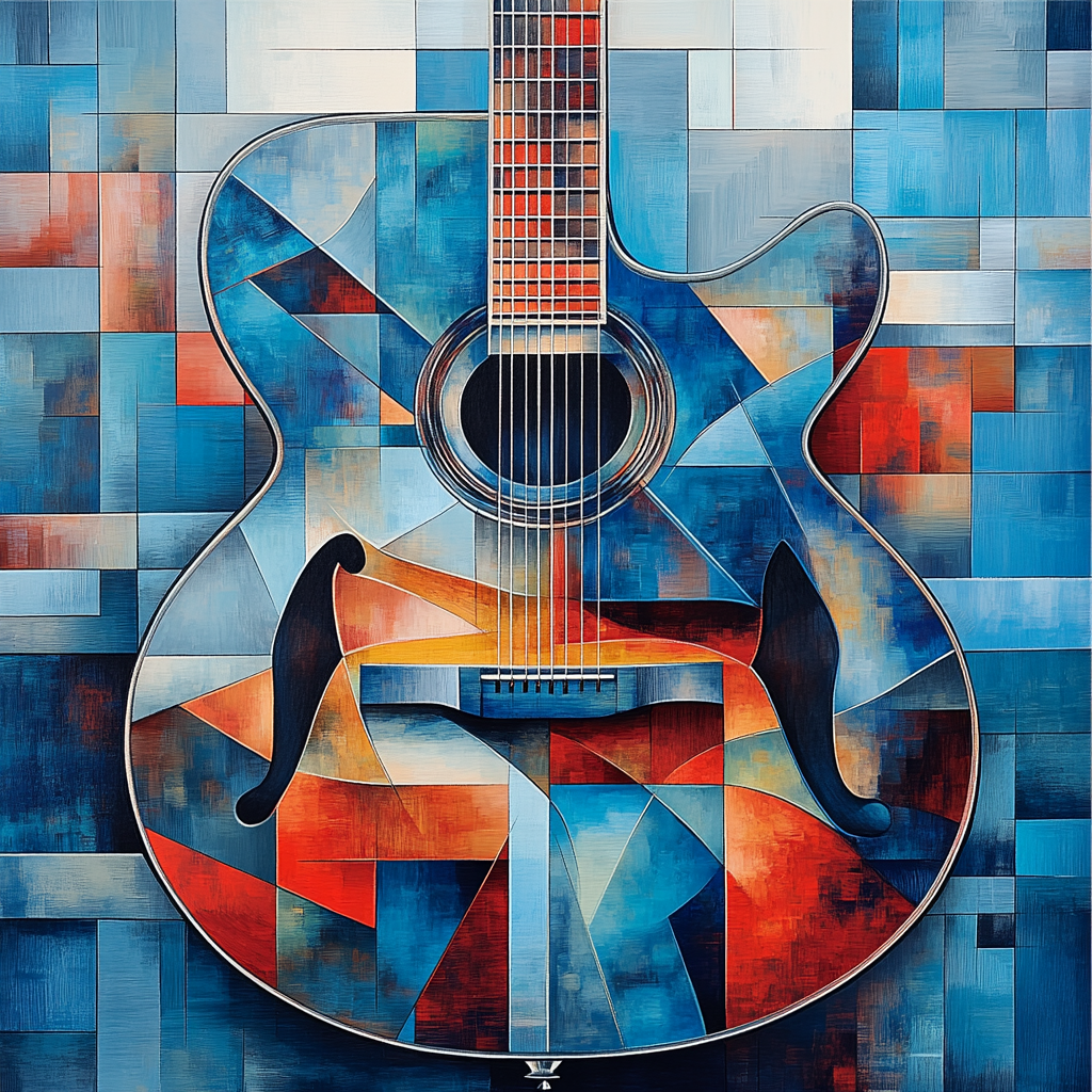 Pablo Picasso Inspired Cubist Guitar Still Life paint by color